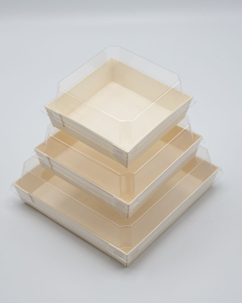 4.6"x4.6"x1.25" Mini Balsa Wood Tray with Clear PET Lid