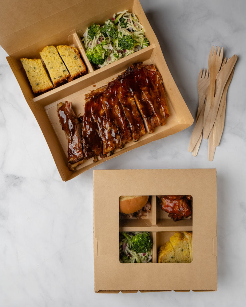 7"x7"x2" Window PaperBoard 4 Compartment Bento Box