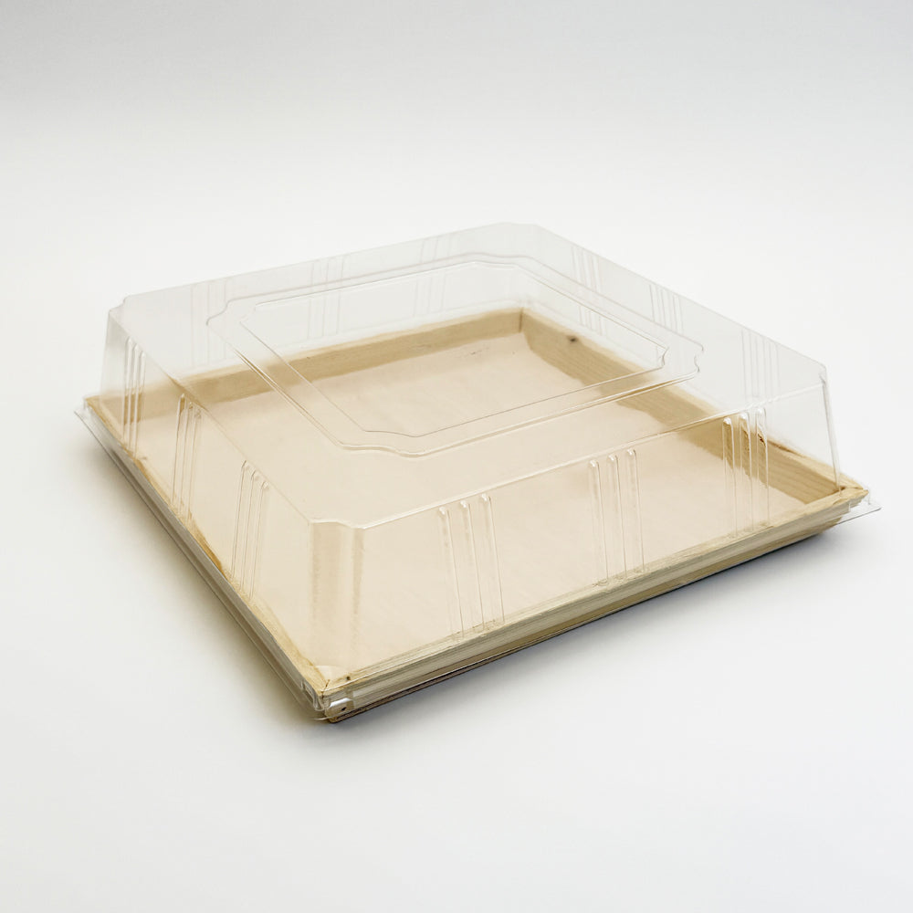 14"x14" Solid Wood Tray Clear PET Lid
