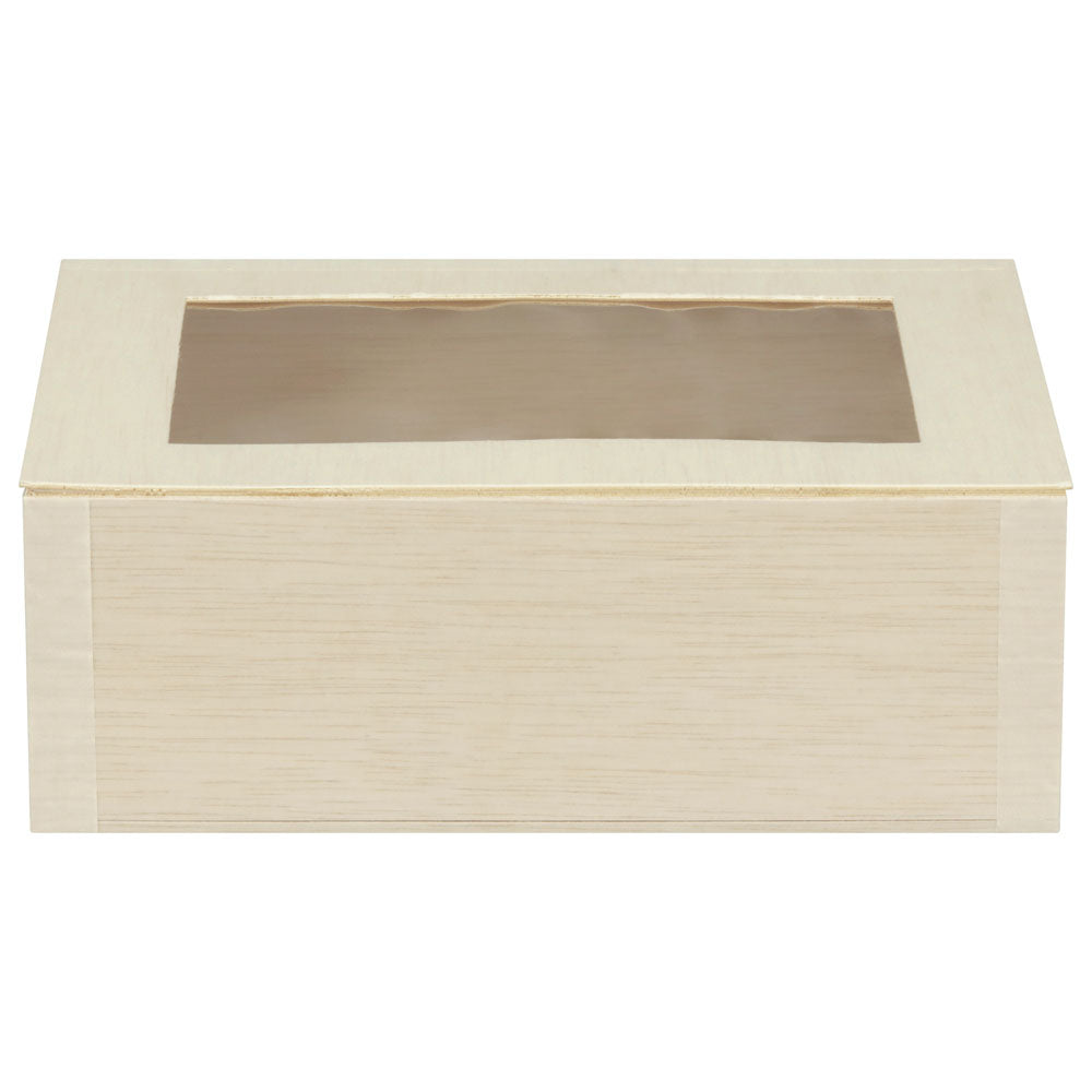 6"x8"x3" Medium Balsa Wood Collapsible Box with Attached Window Lid