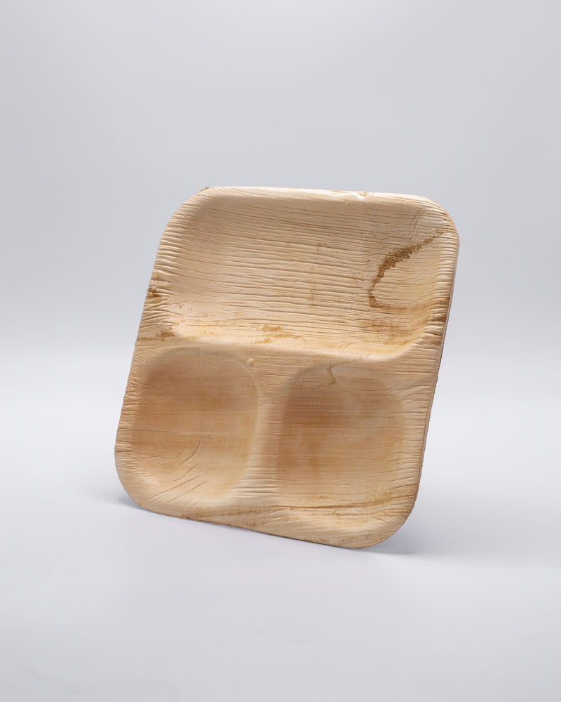 9"x9" Square 3 Compartment Palm Leaf Plate