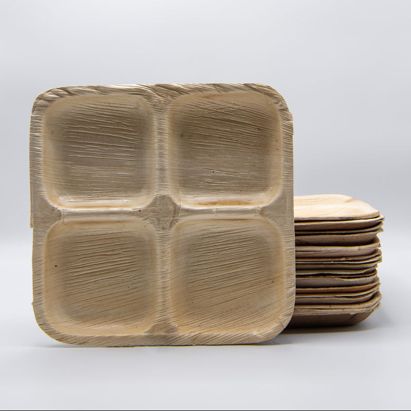 9"x9" Square 4 Compartment Palm Leaf Plate