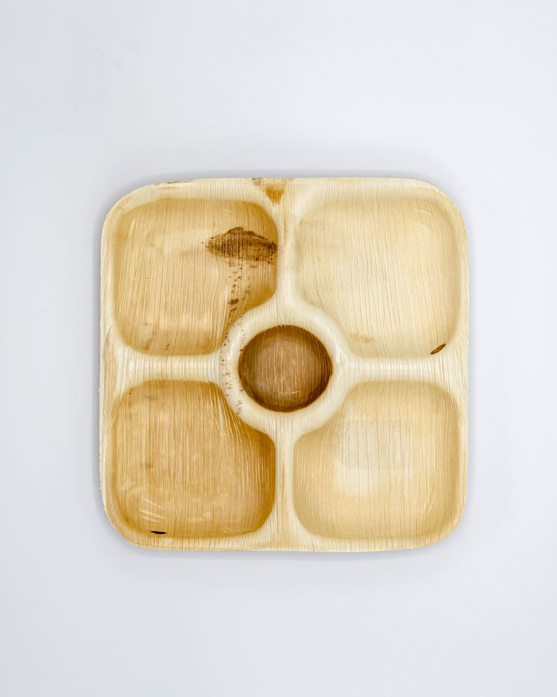 9"x9" Square 5 Compartment Palm Leaf Plate