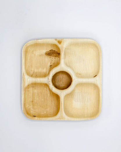 9"x9" Square 5 Compartment Palm Leaf Plate
