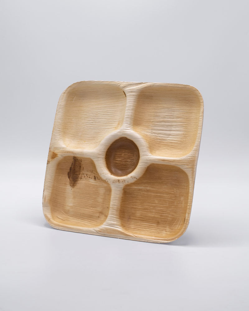 9"x9" Square 5 Compartment Palm Leaf Plate