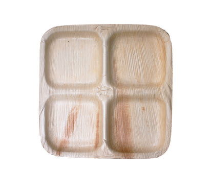 9"x9" Square 4 Compartment Palm Leaf Plate