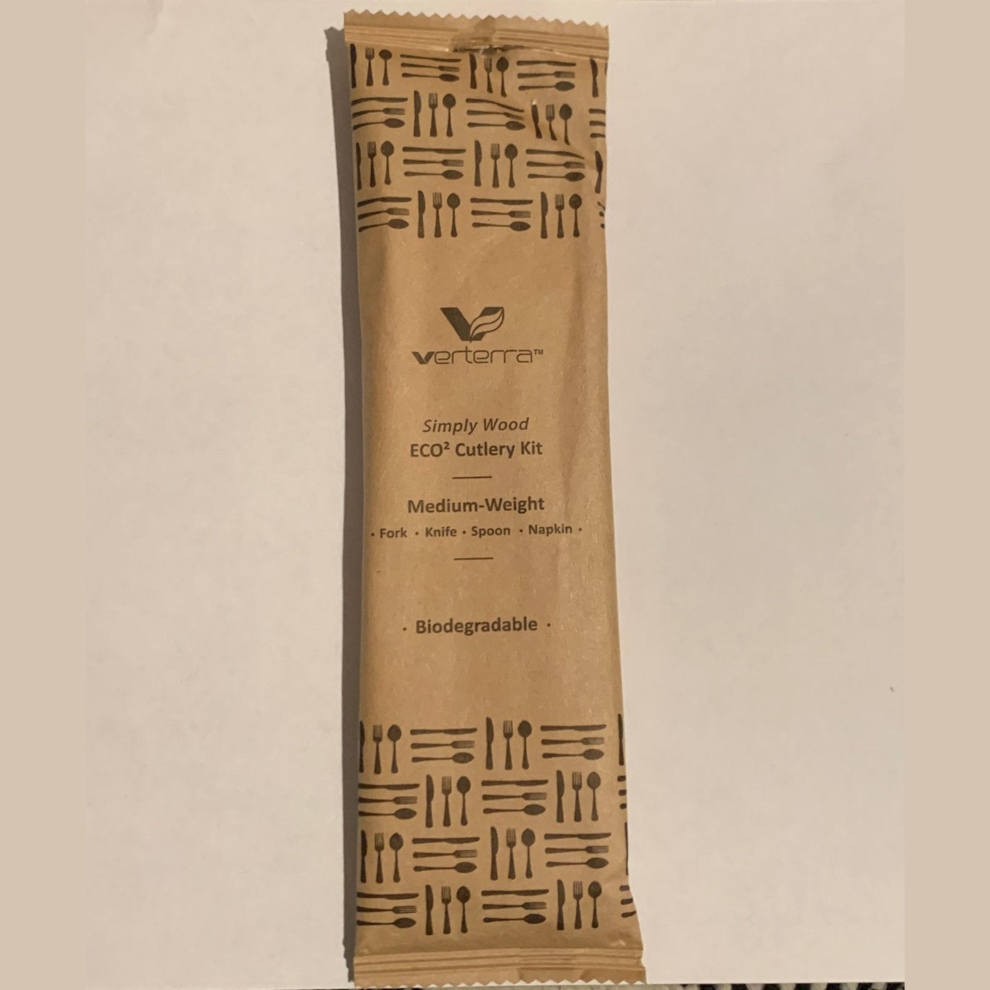 Medium Weight Wooden Cutlery Kit with Napkin (Fork, Knife, Spoon with Napkin) (25 count Retail pack)-VerTerra Dinnerware