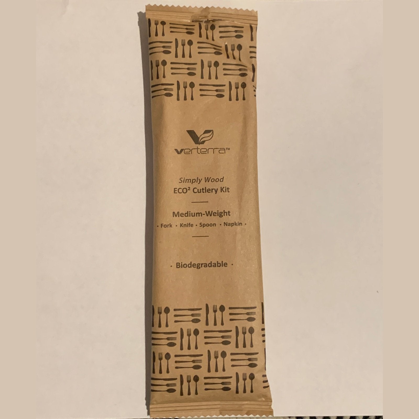 Medium Weight Wooden Cutlery Kit with Napkin (Fork, Knife, Spoon with Napkin) (25 count Retail pack)-VerTerra Dinnerware