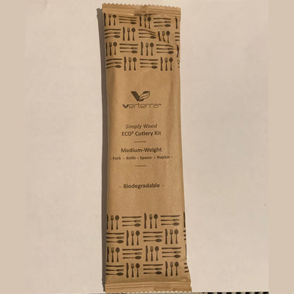 Medium Weight Wooden Cutlery Kit with Napkin (Fork, Knife, Spoon with Napkin) (25 count Retail pack)-VerTerra Dinnerware