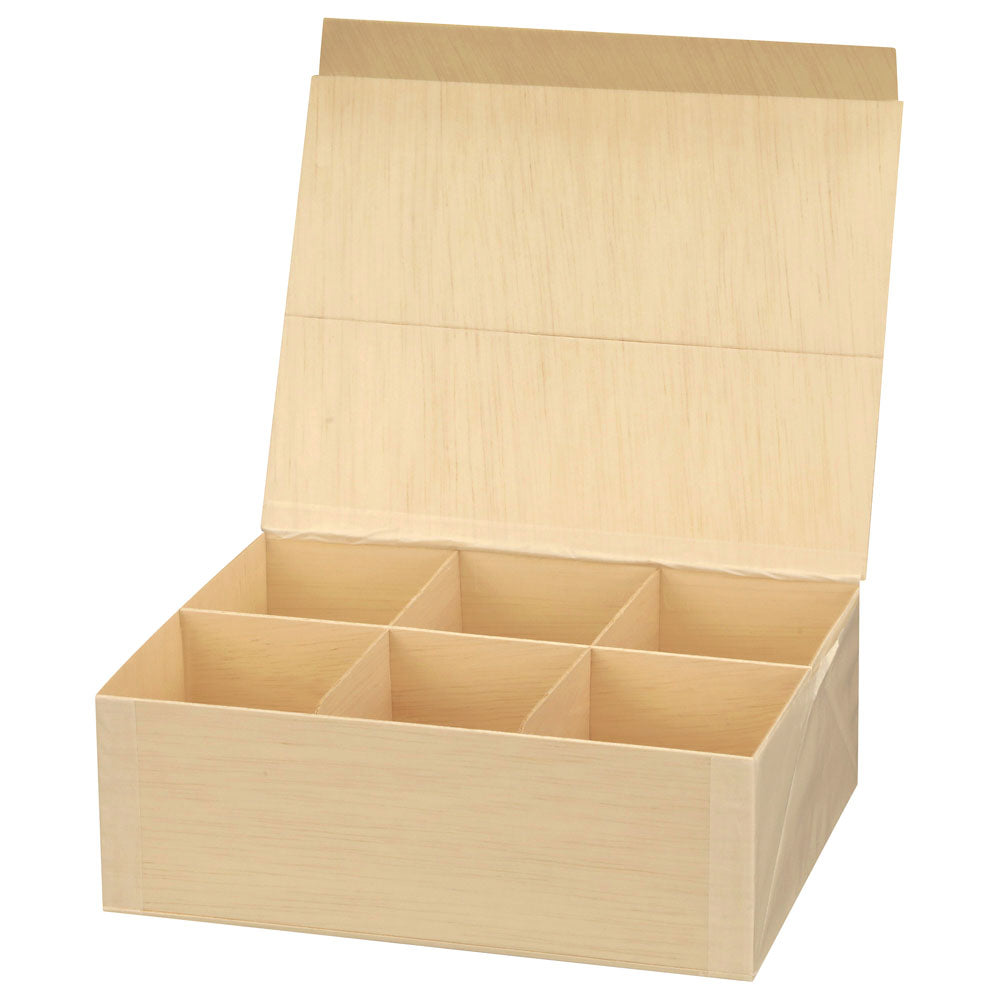 6"x8"x3" Vento Balsa Wood Collapsible Box with Attached Lid and 3 Dividers
