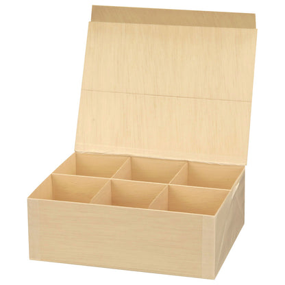 6"x8"x3" Vento Balsa Wood Collapsible Box with Attached Lid and 3 Dividers