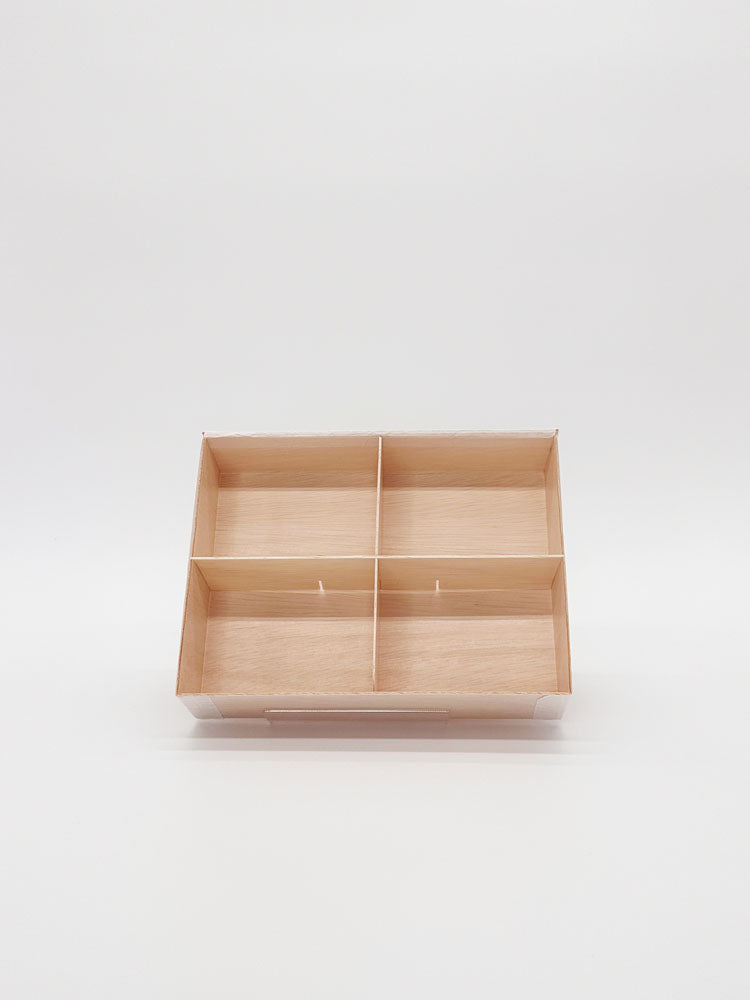 6"x8"x2" Vento Balsa Wood Collapsible Box with Attached Lid and 3 Dividers