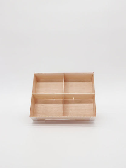 6"x8"x2" Vento Balsa Wood Collapsible Box with Attached Lid and 3 Dividers