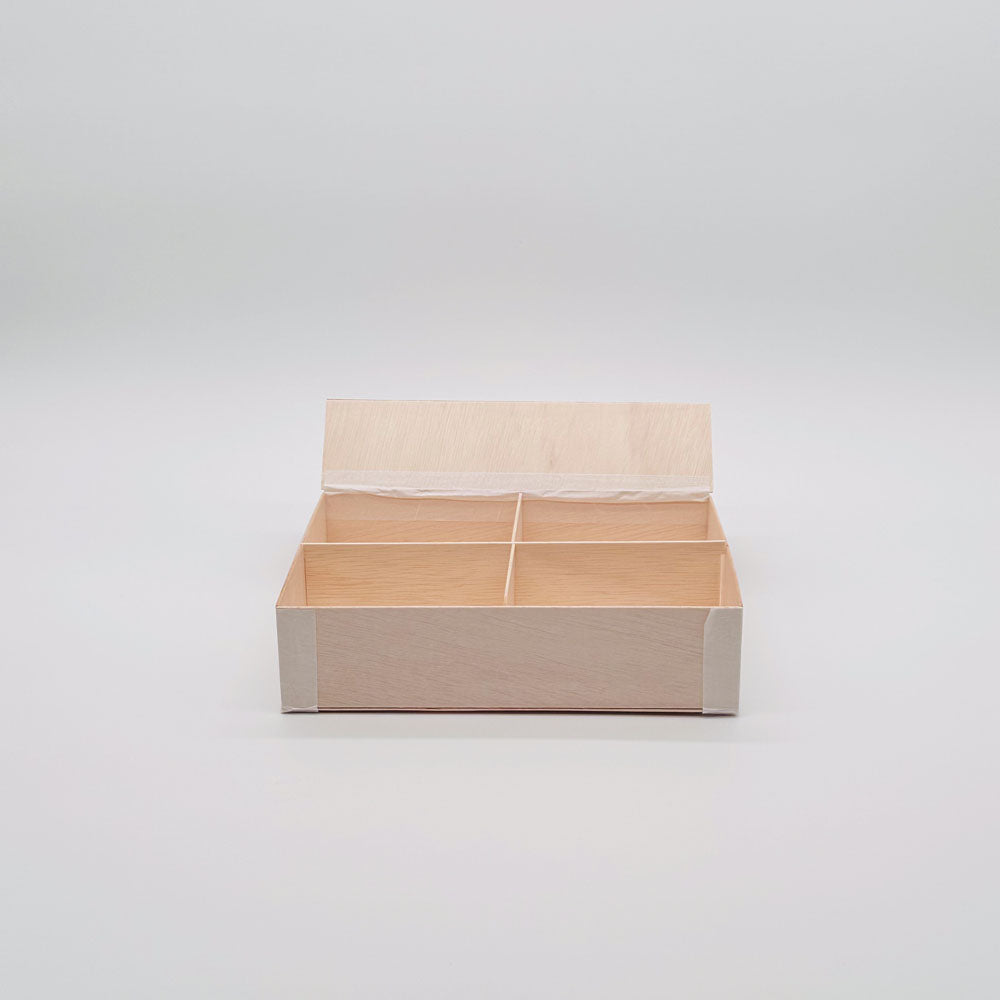 6"x8"x2" Vento Balsa Wood Collapsible Box with Attached Lid and 3 Dividers