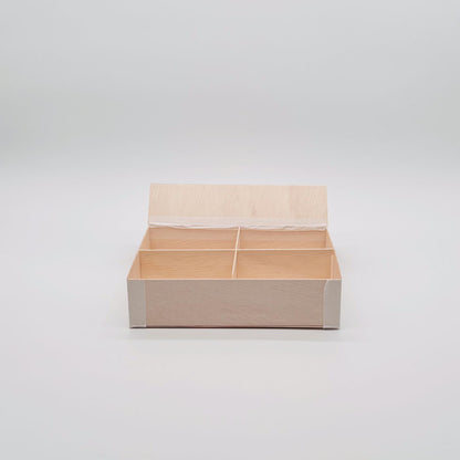 6"x8"x2" Vento Balsa Wood Collapsible Box with Attached Lid and 3 Dividers
