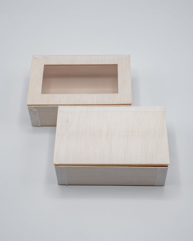 4"x6"x2" Small Balsa Wood Collapsible Box with Attached Lid
