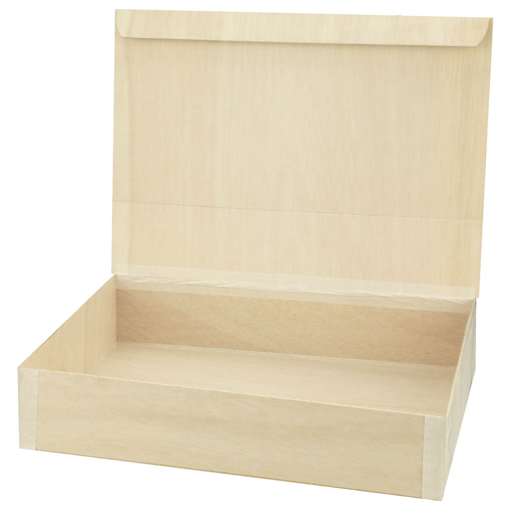 11"x15"x3" Large Deep Balsa Wood Collapsible Tray with Attached Lid