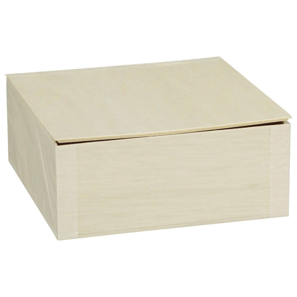 7"x7"x3" Medium Balsa Wood Collapsible Box with Attached Lid