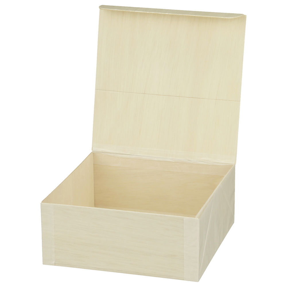 7"x7"x3" Medium Balsa Wood Collapsible Box with Attached Lid