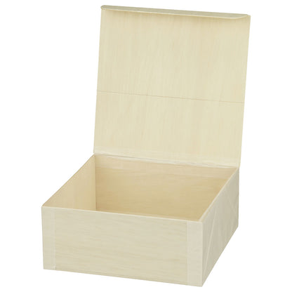 7"x7"x3" Medium Balsa Wood Collapsible Box with Attached Lid