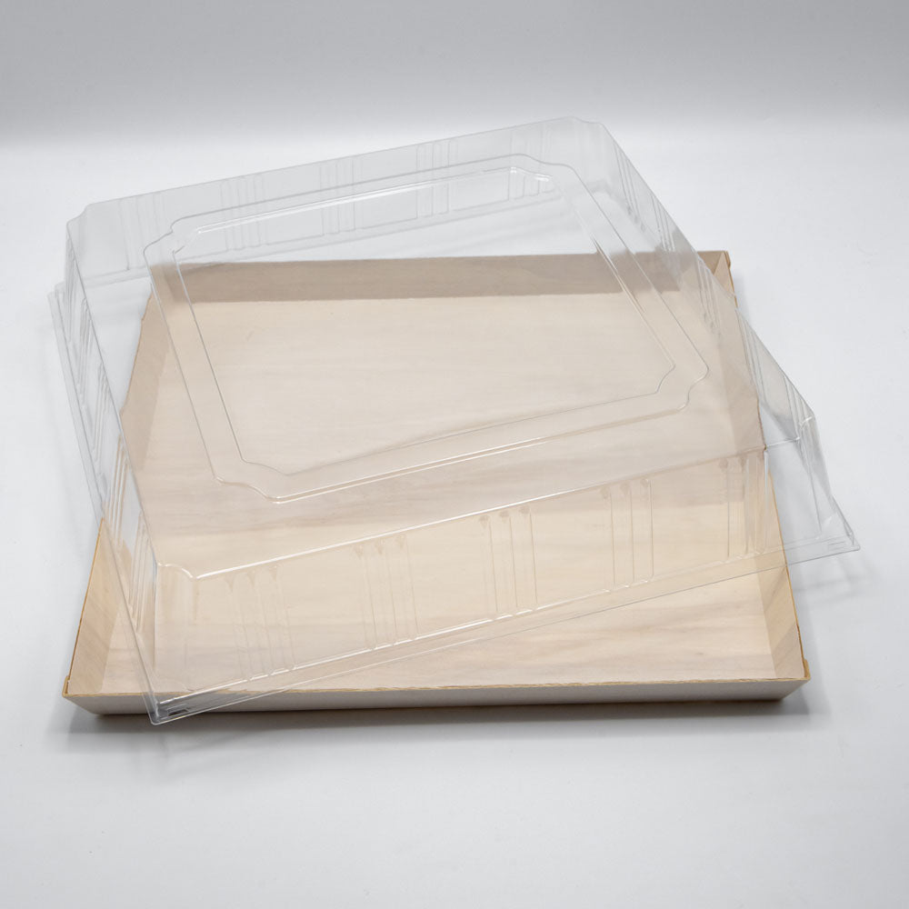 14"x14" Extra Large Balsa Wood Tray with Clear PET Lid