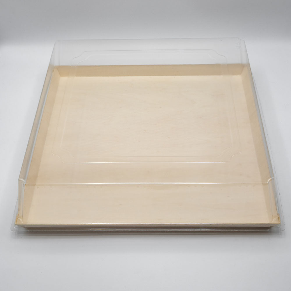 14"x14" Extra Large Balsa Wood Tray with Clear PET Lid