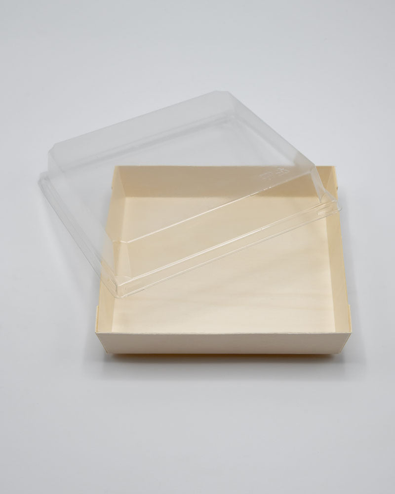 4.6"x4.6"x1.25" Mini Balsa Wood Tray with Clear PET Lid