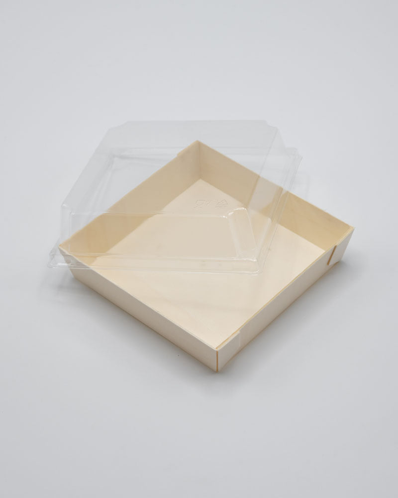 5.6"x5.6"x1.25" Mini Balsa Wood Tray with Clear PET Lid