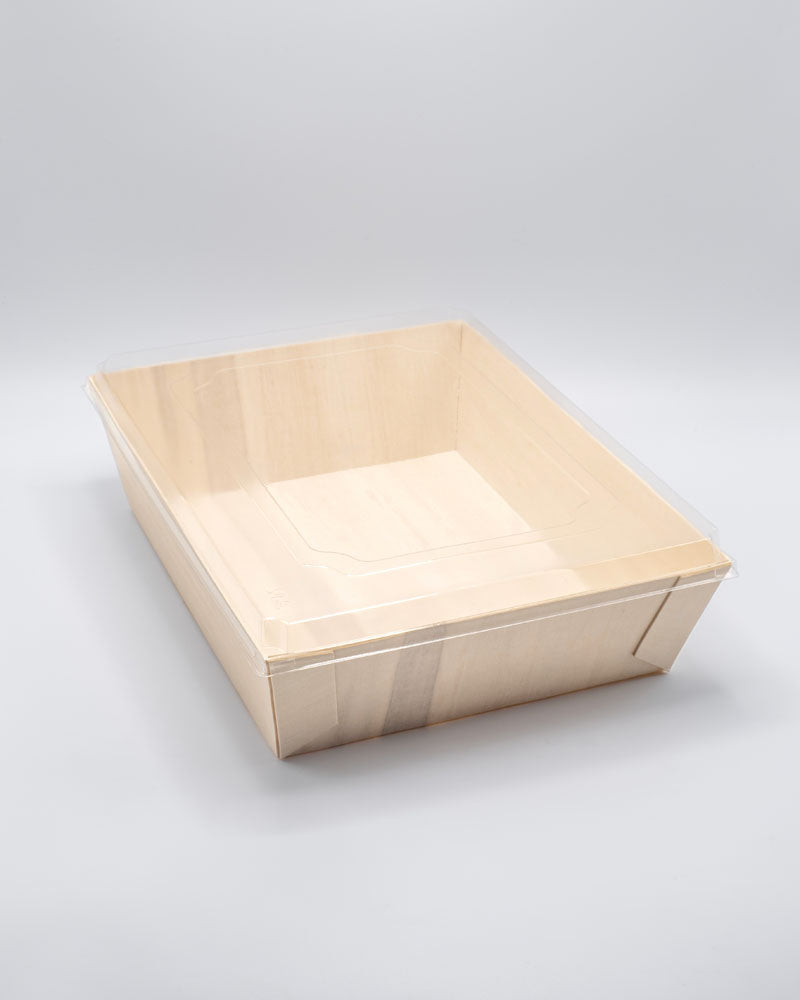 8"x11"x3.5" Large Balsa Wood Tray with Clear PET Lid