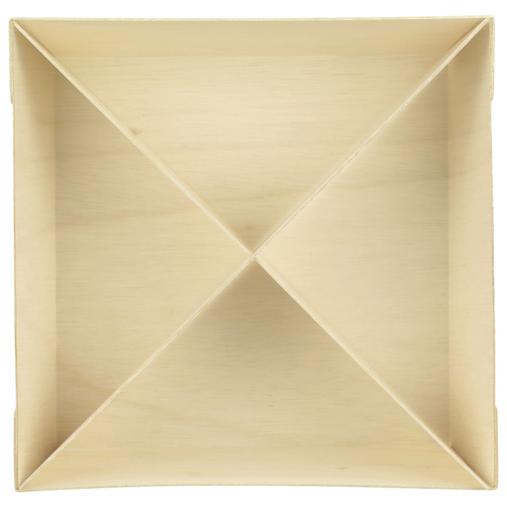 12"x12"x3" Large Square Balsa Wood Fixed Side Tray with Cross Diagonal Partitions