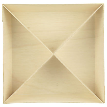 12"x12"x3" Large Square Balsa Wood Fixed Side Tray with Cross Diagonal Partitions