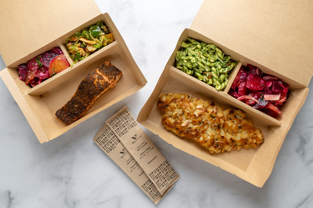 11"x9"x2" PaperBoard 3 Compartment Bento Box
