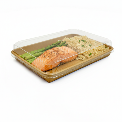 10.7"x7.17" Kraft PaperBoard Tray with Clear PET Lid