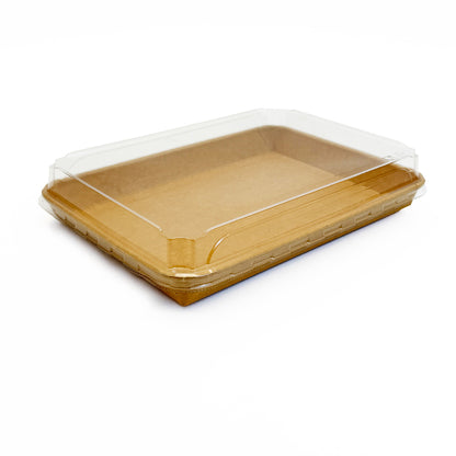 10.7"x7.17" Kraft PaperBoard Tray with Clear PET Lid