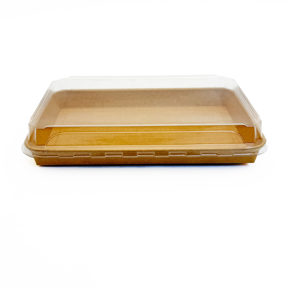 10.7"x7.17" Kraft PaperBoard Tray with Clear PET Lid