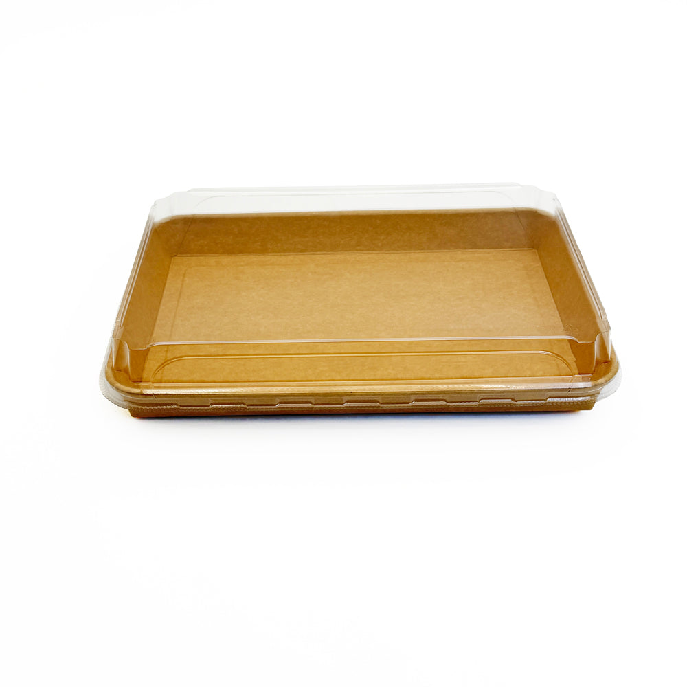 10.7"x7.17" Kraft PaperBoard Tray with Clear PET Lid