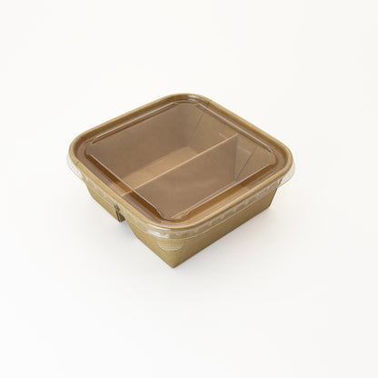 5"x5" 2-Compartment Kraft Tray with Clear PET Lid