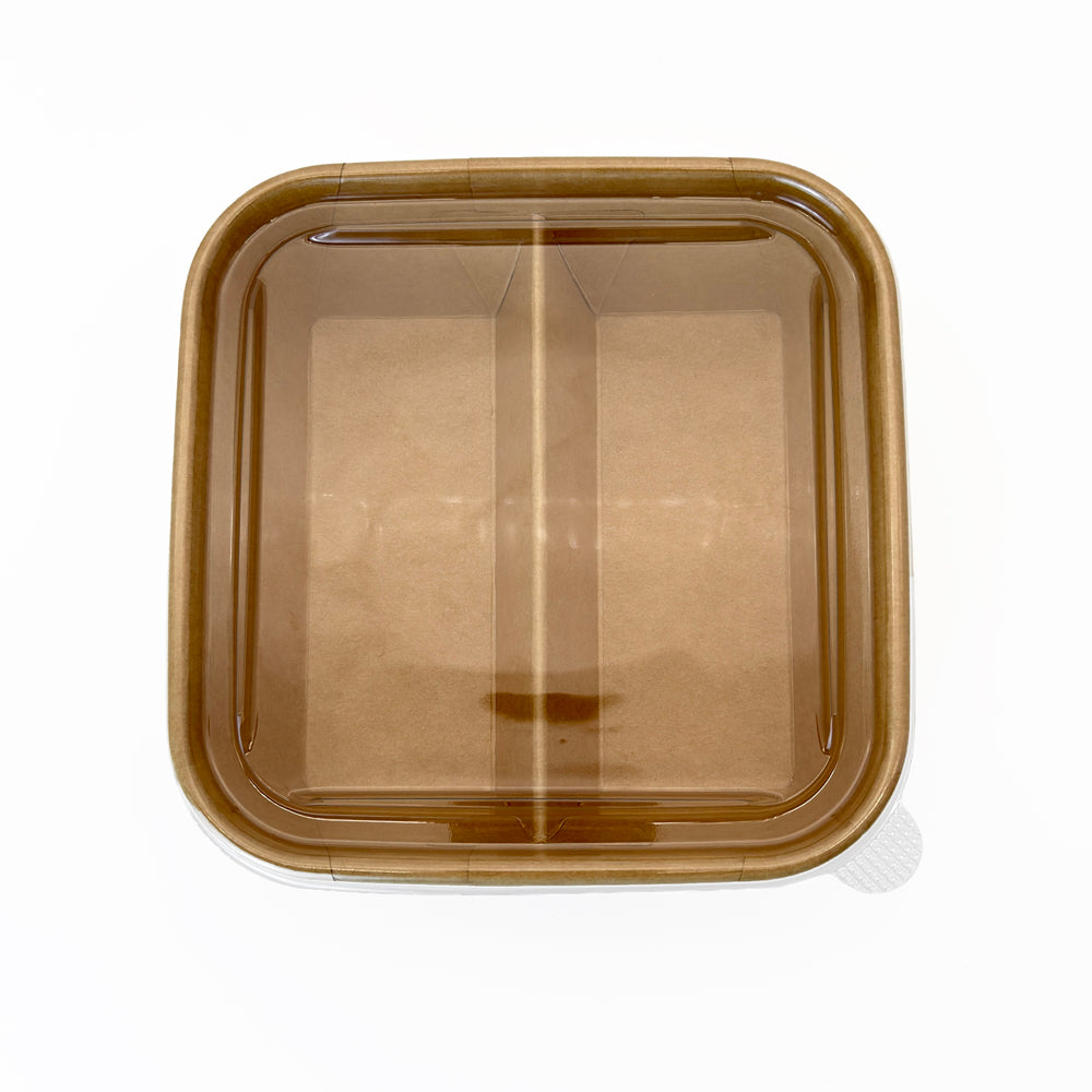 5"x5" 2-Compartment Kraft Tray with Clear PET Lid