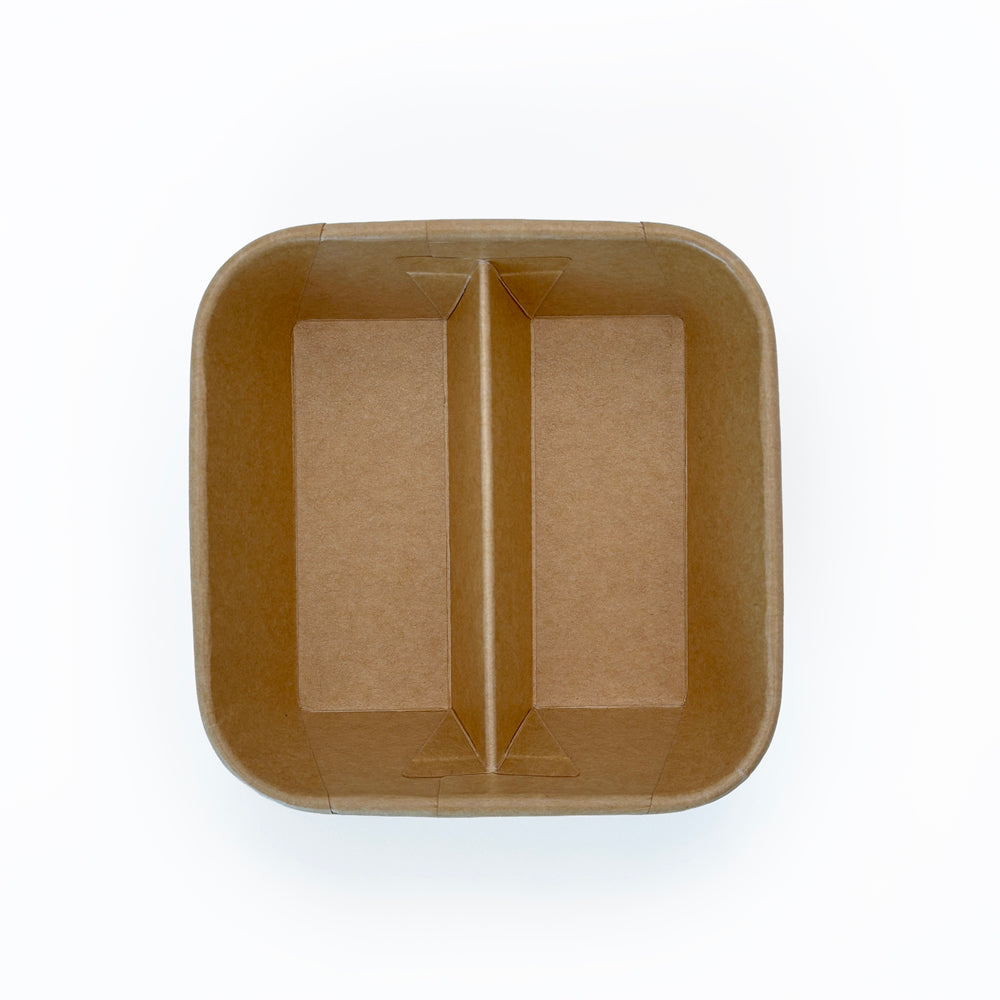 5"x5" 2-Compartment Kraft Tray with Clear PET Lid