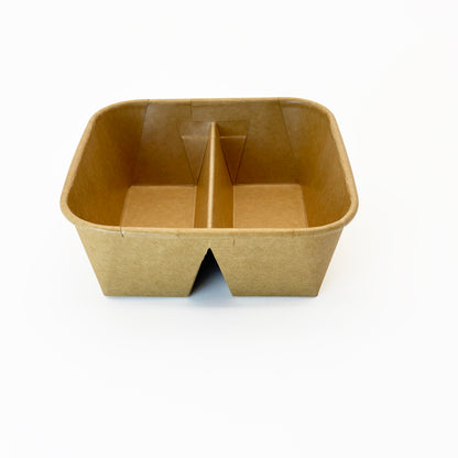 5"x5" 2-Compartment Kraft Tray with Clear PET Lid