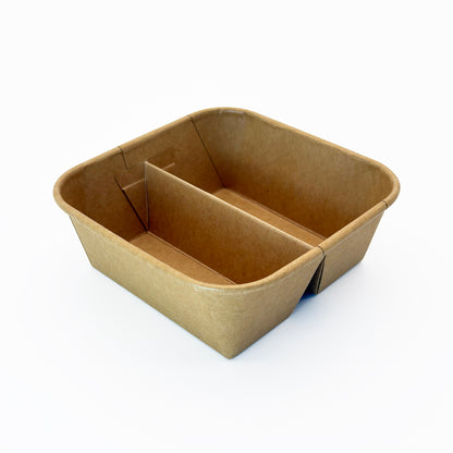 5"x5" 2-Compartment Kraft Tray with Clear PET Lid