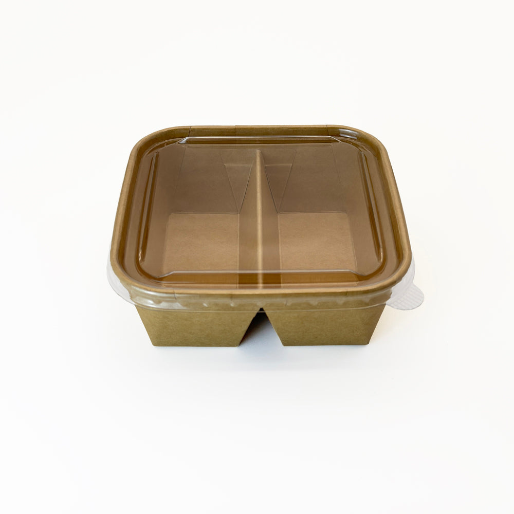 5"x5" 2-Compartment Kraft Tray with Clear PET Lid