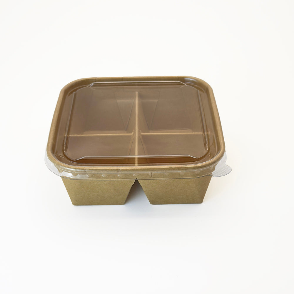 5"x5" 4-Compartment Kraft Tray with Clear PET Lid