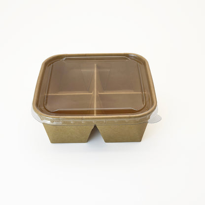 5"x5" 4-Compartment Kraft Tray with Clear PET Lid