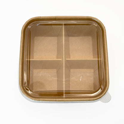 5"x5" 4-Compartment Kraft Tray with Clear PET Lid
