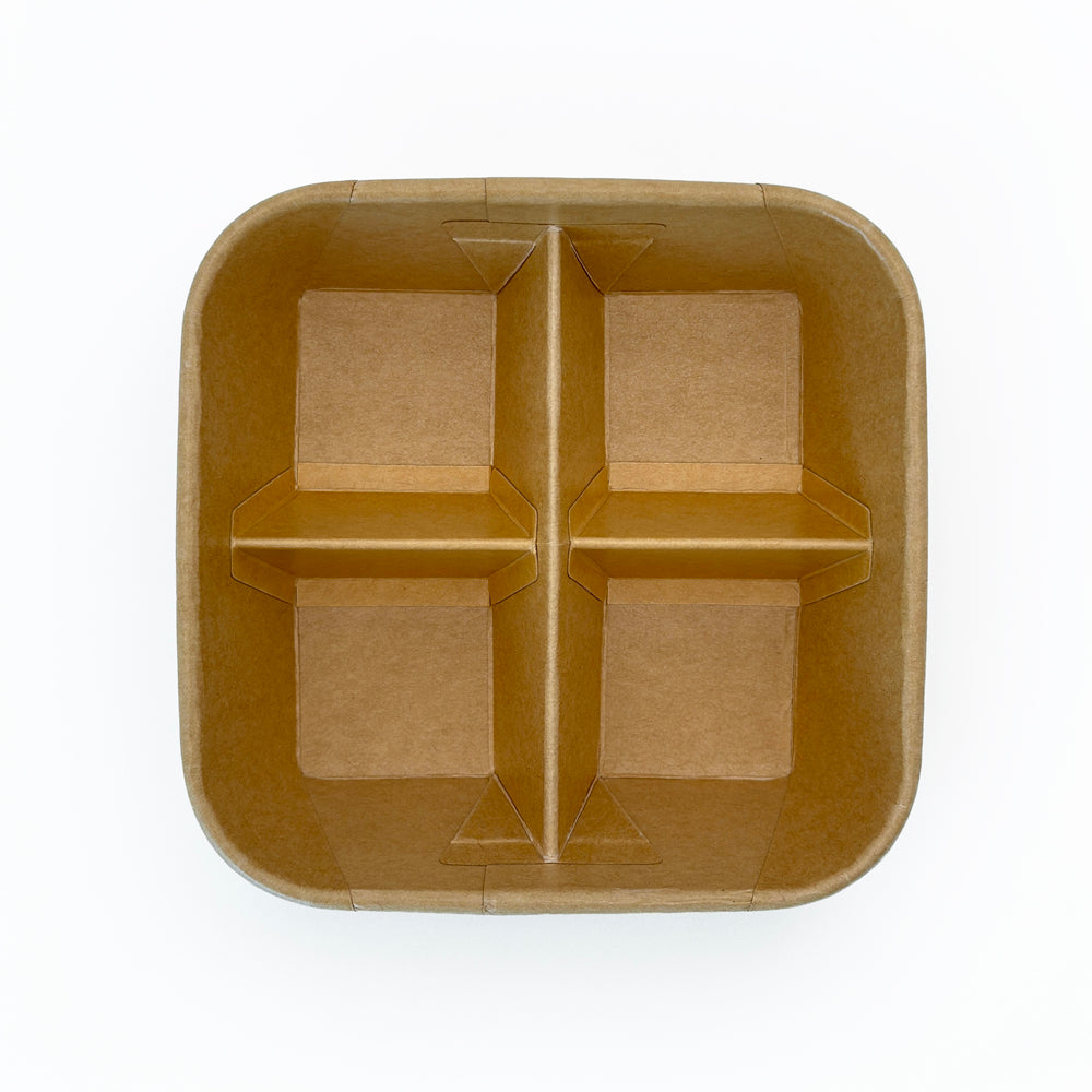 5"x5" 4-Compartment Kraft Tray with Clear PET Lid