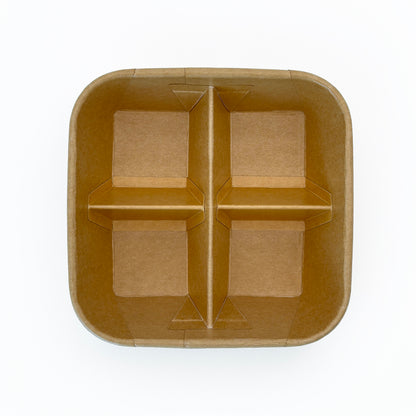 5"x5" 4-Compartment Kraft Tray with Clear PET Lid