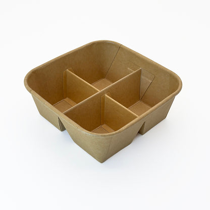 5"x5" 4-Compartment Kraft Tray with Clear PET Lid