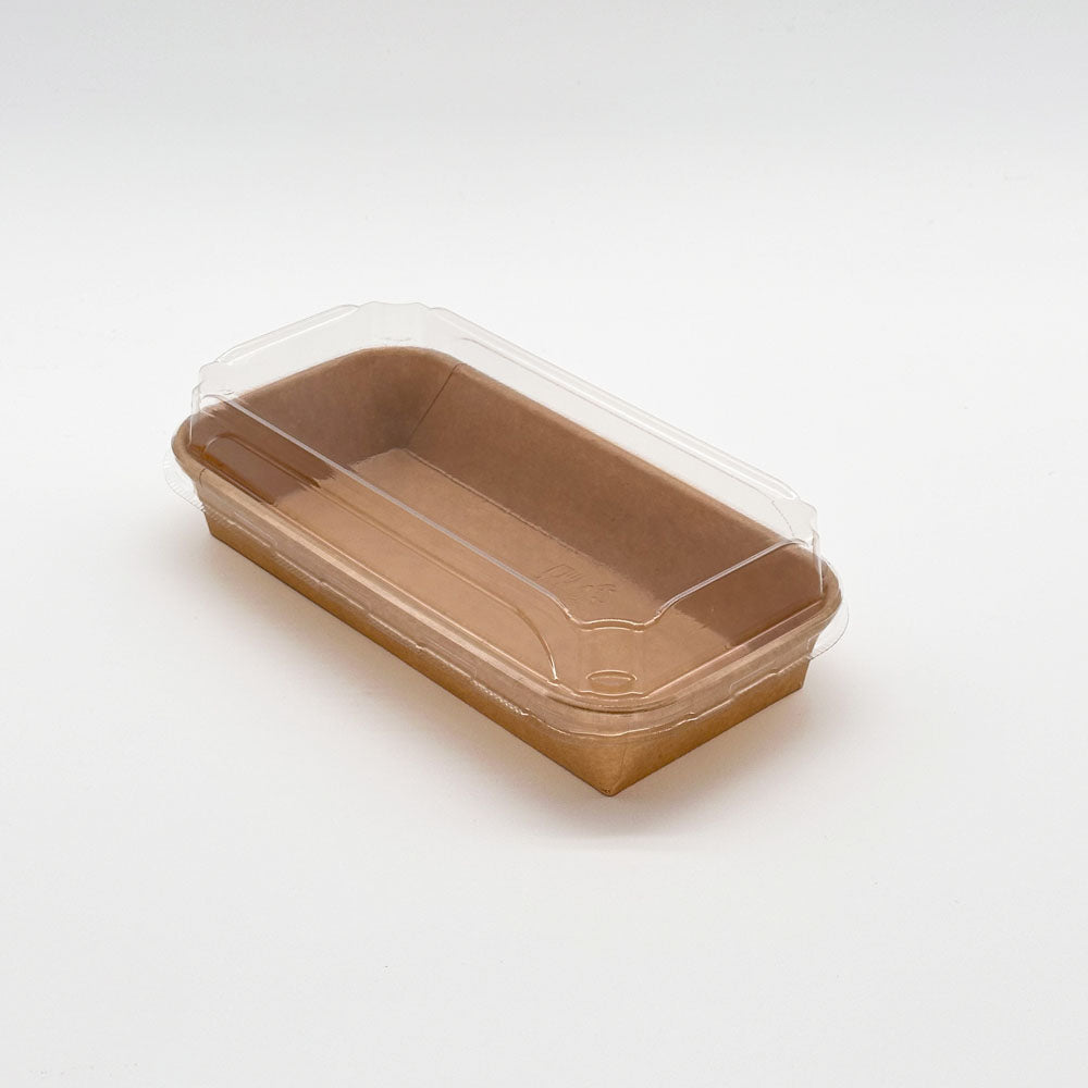 8.75"x3.5"x1" Kraft PaperBoard Tray with Clear PET Lid