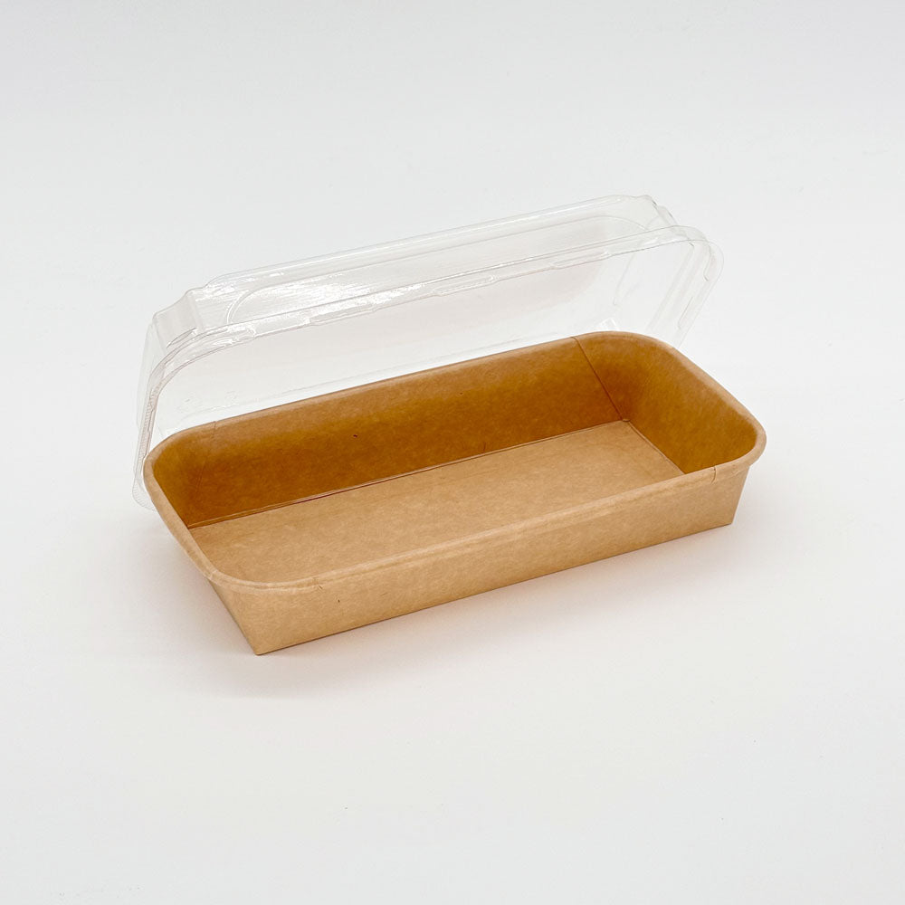 8.75"x3.5"x1" Kraft PaperBoard Tray with Clear PET Lid